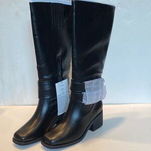 NWT The Drop Knee High Black Faux Leather Biker Boots